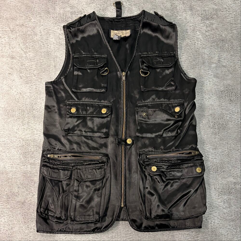 Vintage Carole Little Black Satin Utility Vest